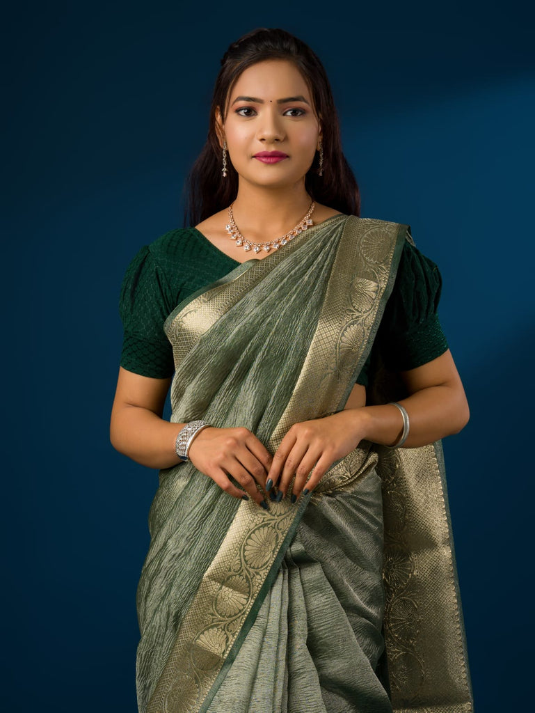 Women's Tissue Silk Banarasi Handloom Zari Border saree INA