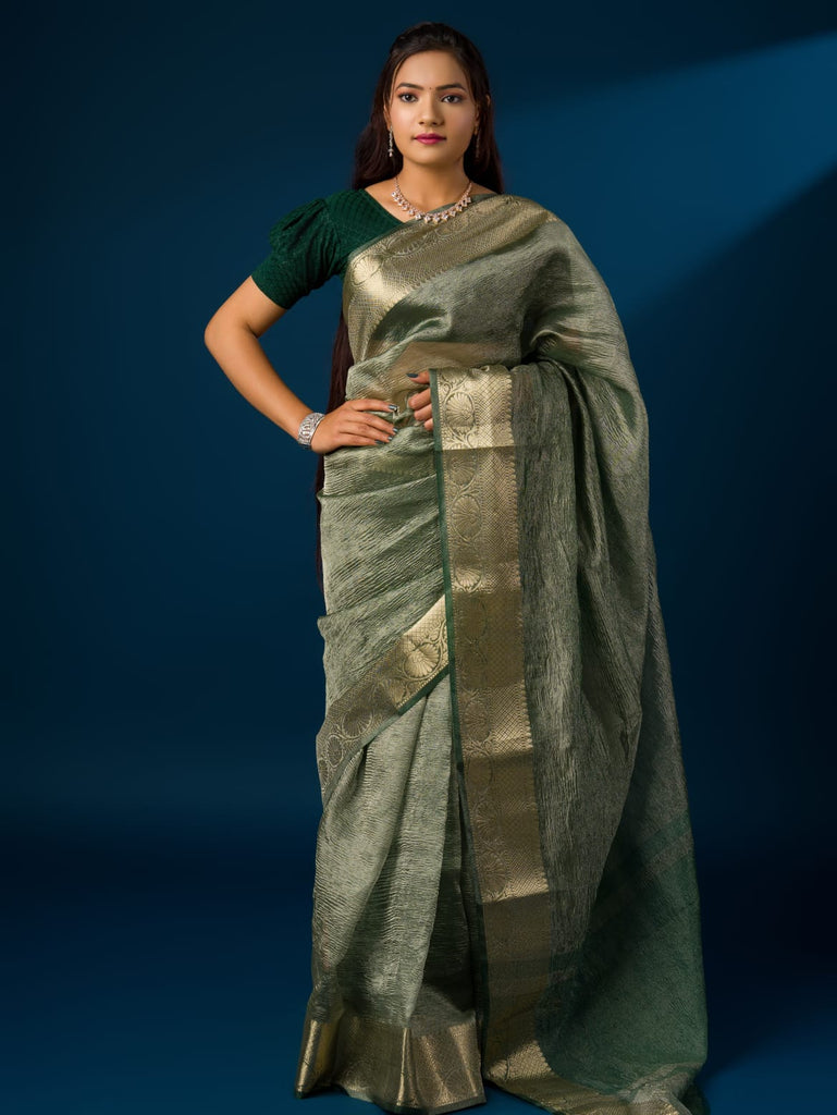 Women's Tissue Silk Banarasi Handloom Zari Border saree INA