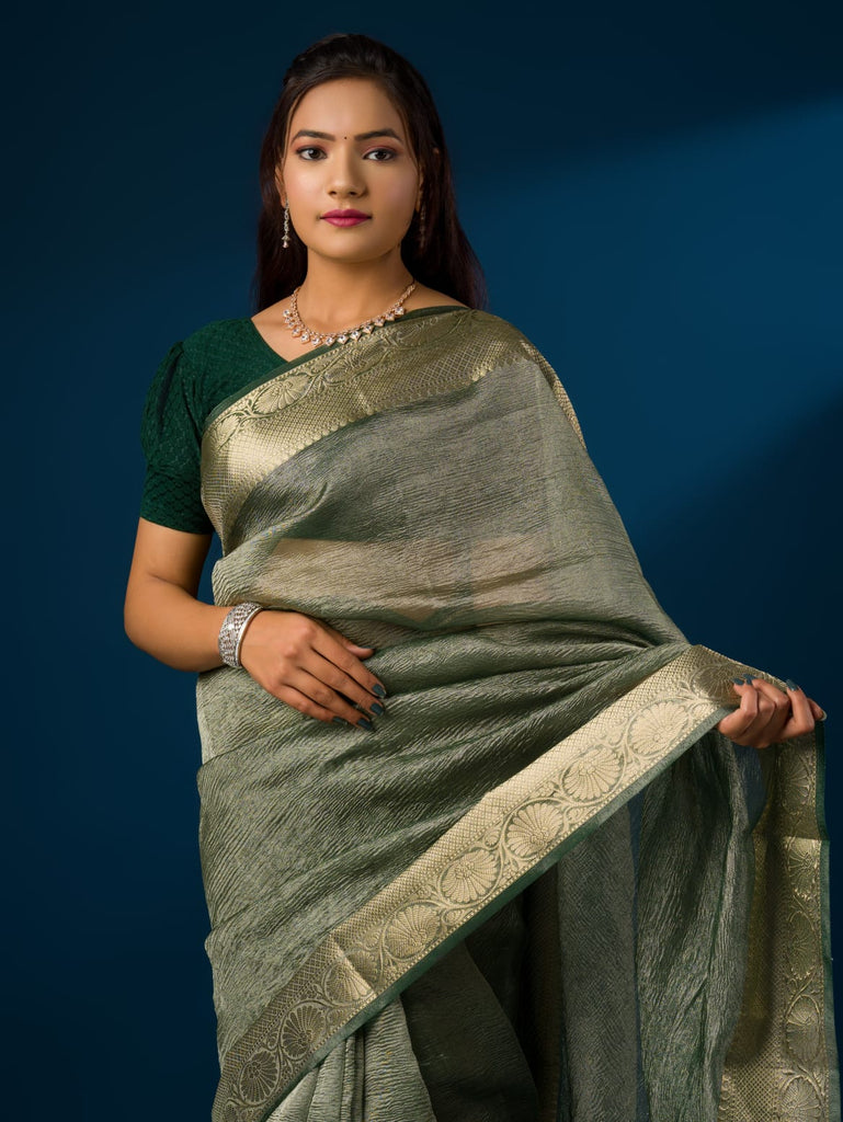 Women's Tissue Silk Banarasi Handloom Zari Border saree INA