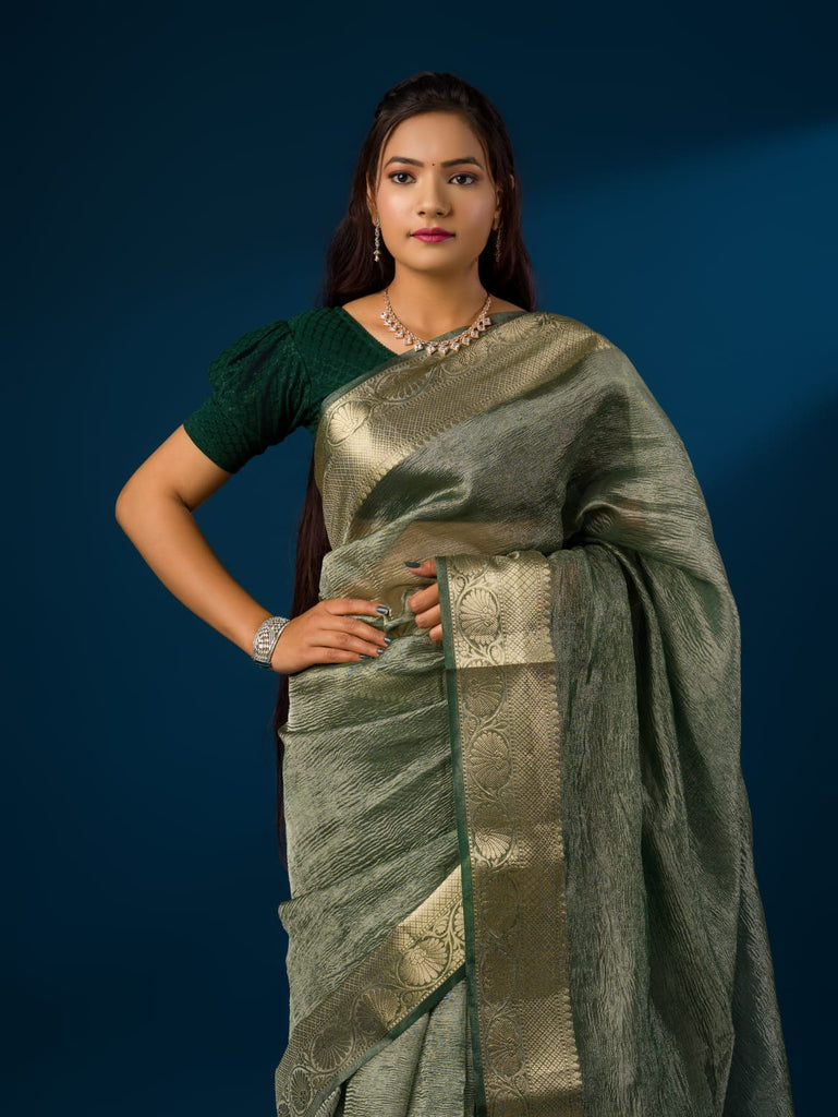Women's Tissue Silk Banarasi Handloom Zari Border saree INA