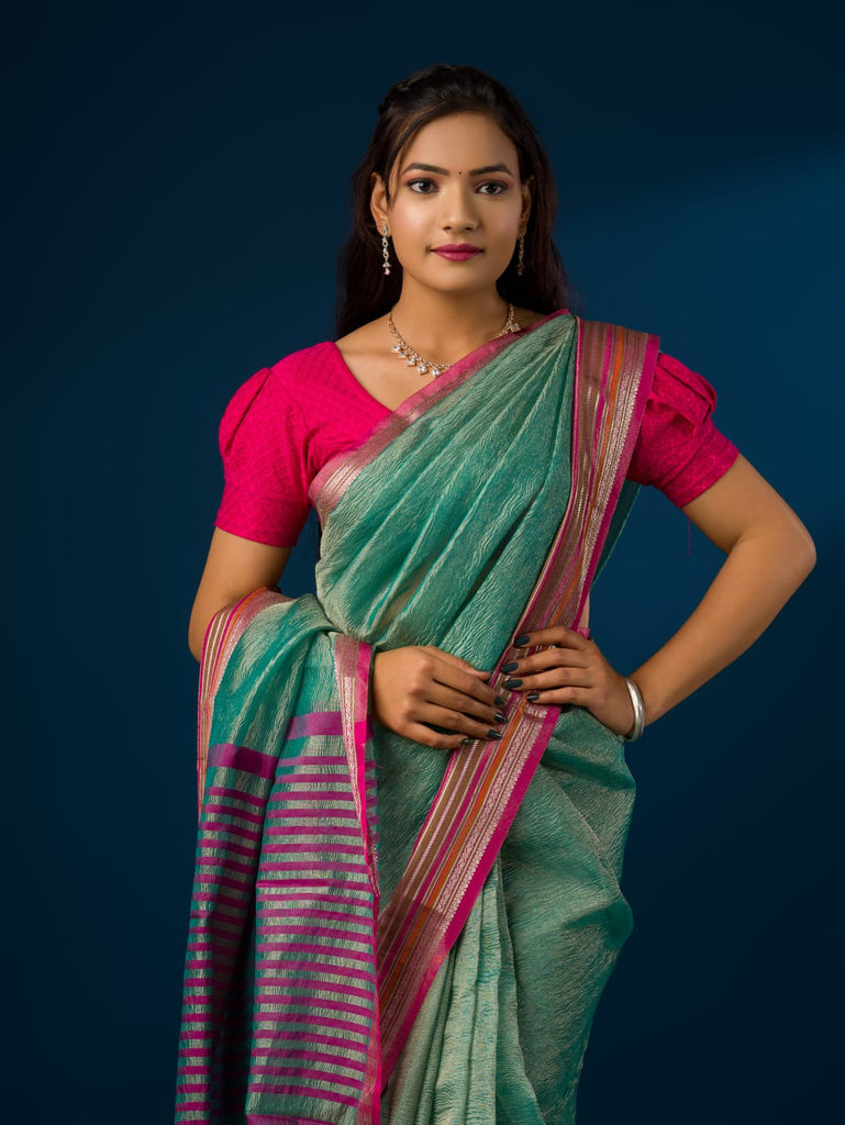 Women's Crush Tissue Silk Banarasi  Border Saree INA