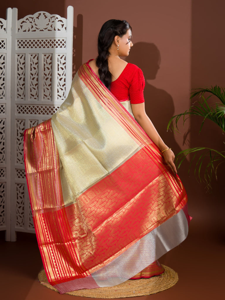 Women's Katan Silk Banarasi Zari weaving Saree With Blouse KB