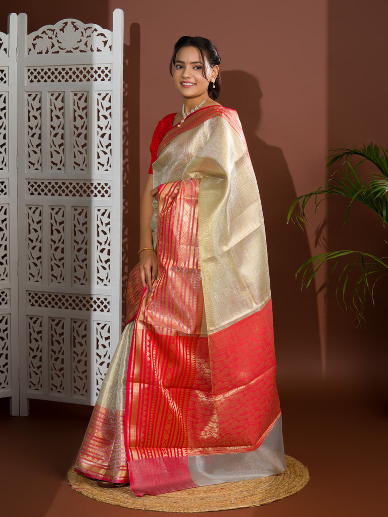 Women's Katan Silk Banarasi Zari weaving Saree With Blouse KB