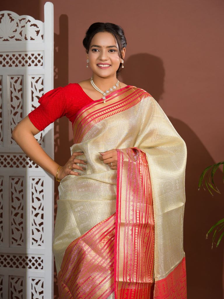Women's Katan Silk Banarasi Zari weaving Saree With Blouse KB