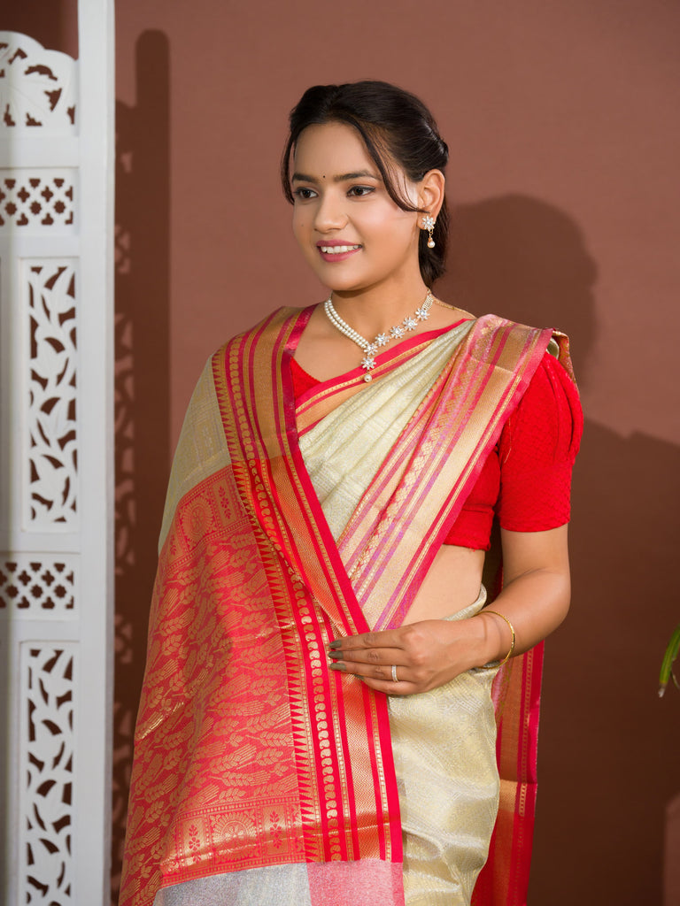 Women's Katan Silk Banarasi Zari weaving Saree With Blouse KB