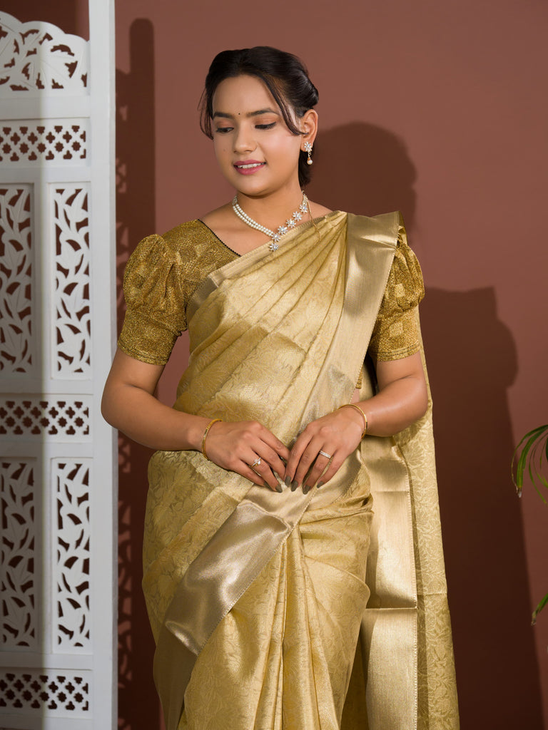 Women's Tissue  Handloom Banarasi Saree With Blouse KB
