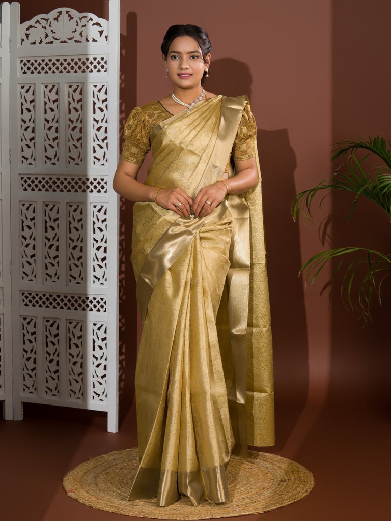 Women's Tissue  Handloom Banarasi Saree With Blouse KB