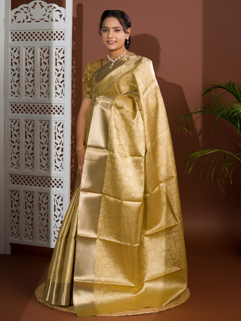 Women's Tissue  Handloom Banarasi Saree With Blouse KB