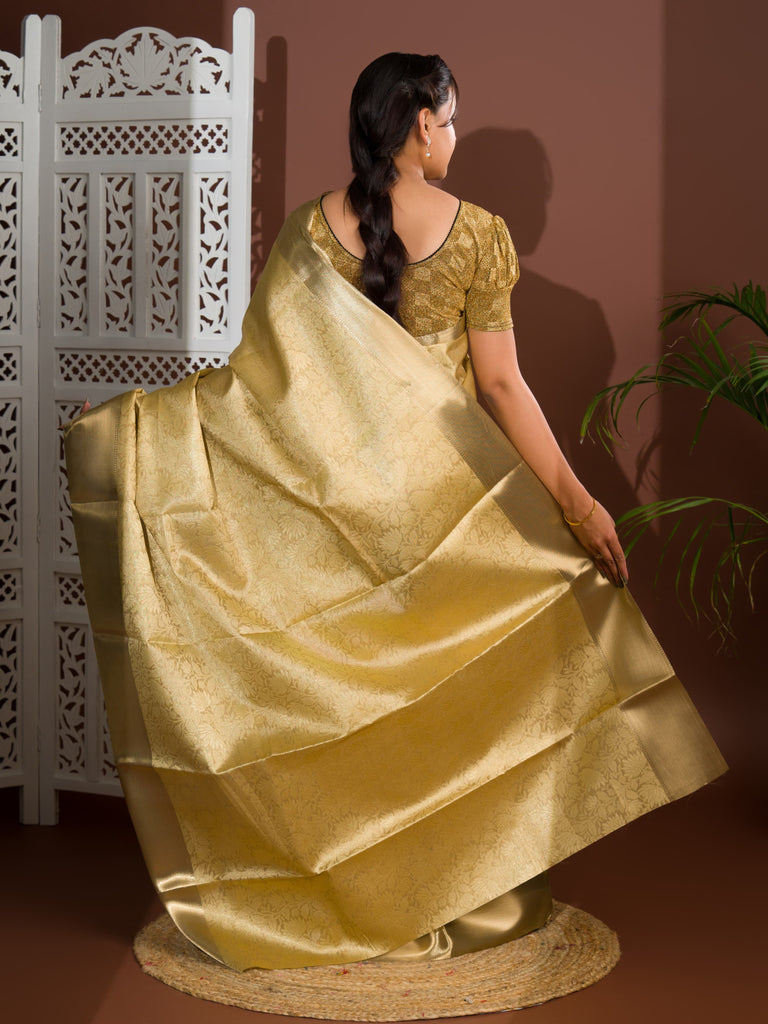 Women's Tissue  Handloom Banarasi Saree With Blouse KB
