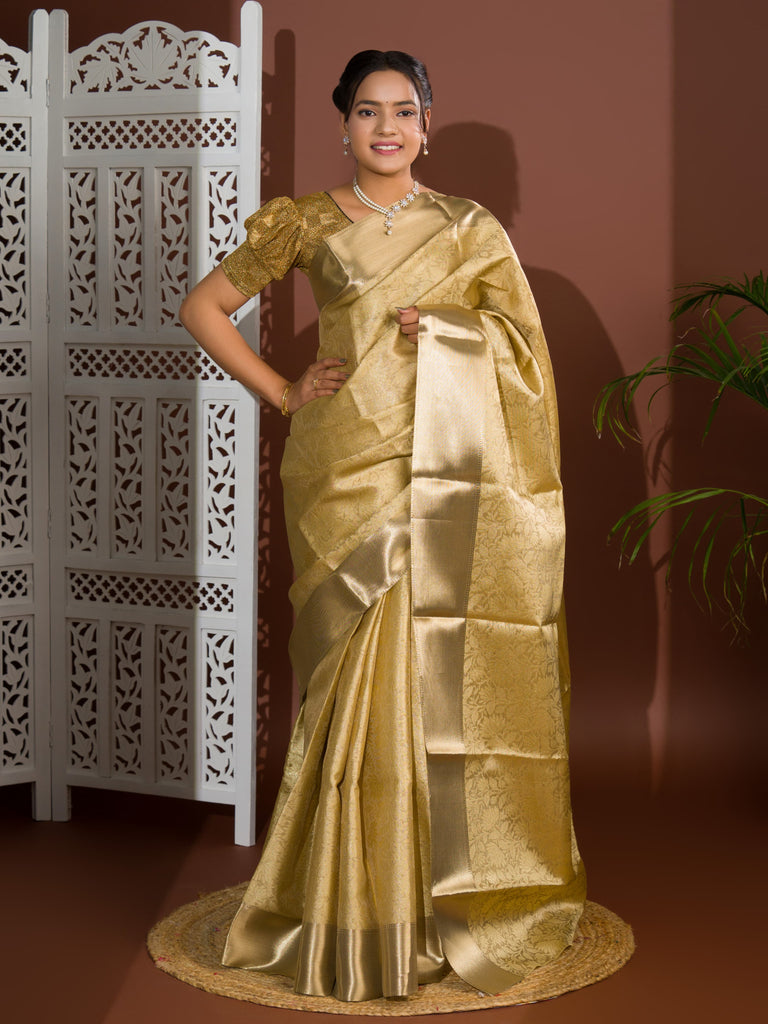 Women's Tissue  Handloom Banarasi Saree With Blouse KB