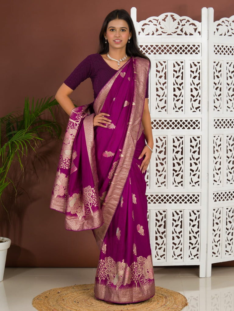 Women's Munga Silk Banarsi Zari Weaving With Havey Pallu Saree  DC