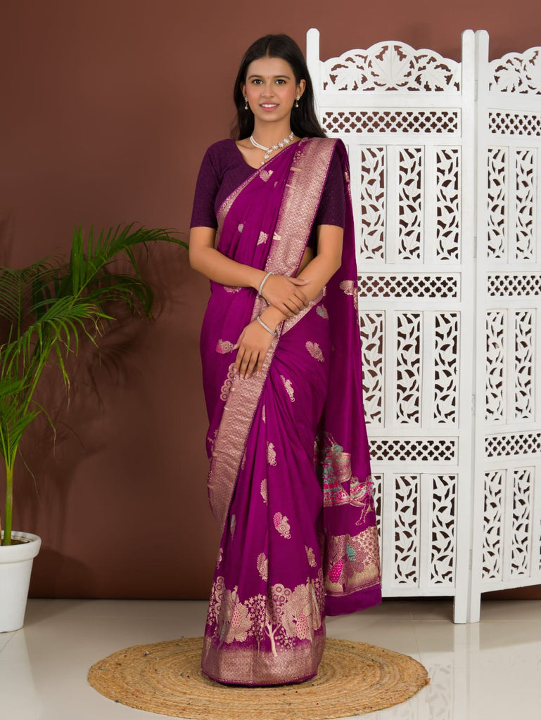 Women's Munga Silk Banarsi Zari Weaving With Havey Pallu Saree  DC