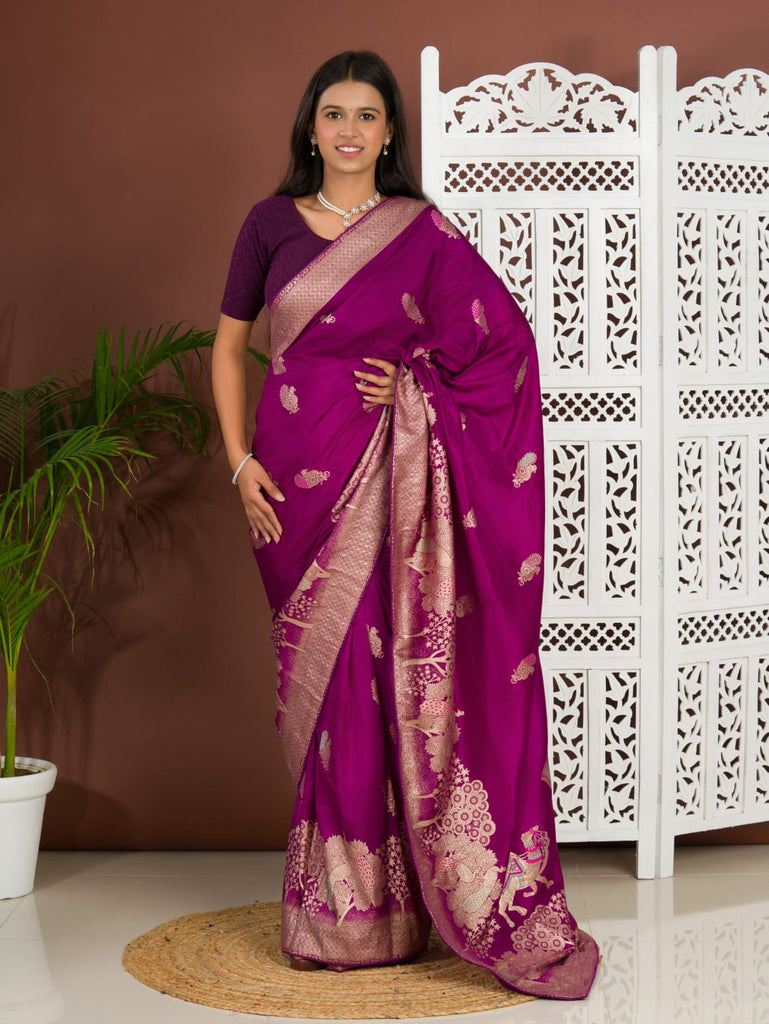Women's Munga Silk Banarsi Zari Weaving With Havey Pallu Saree  DC