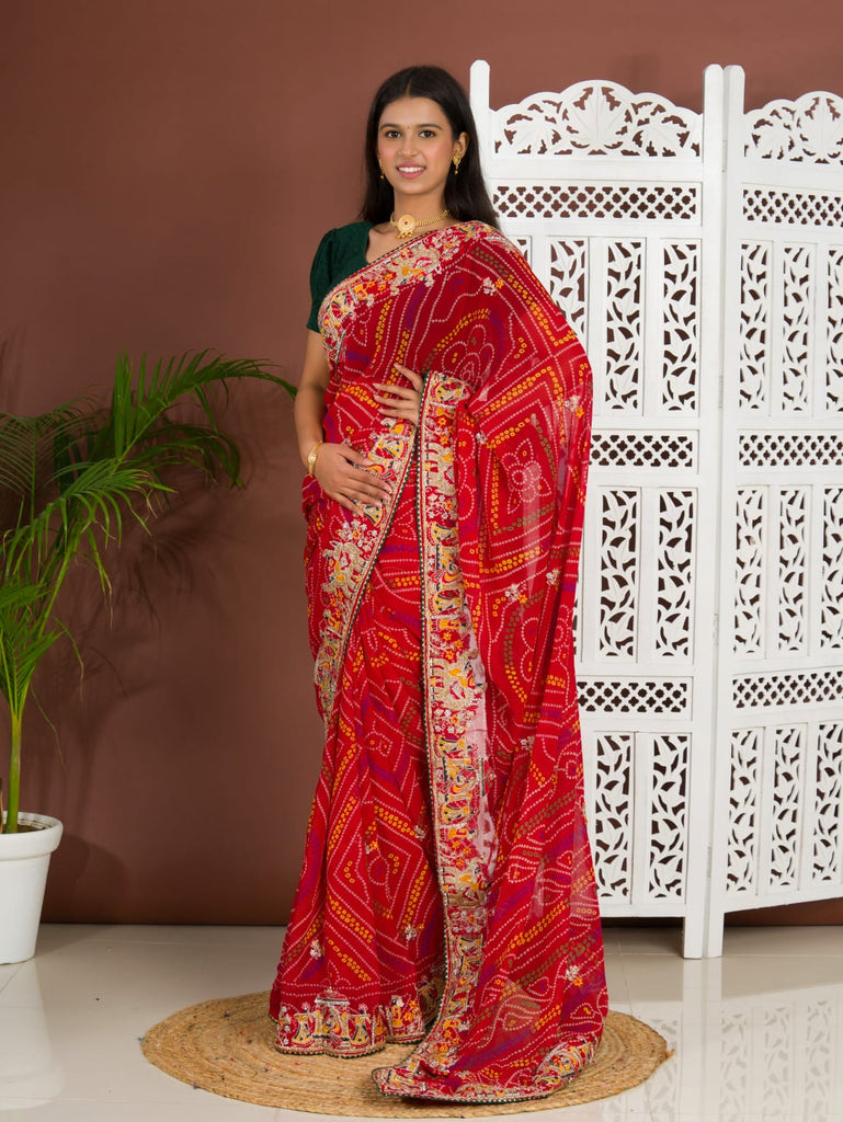 Women's Rajasthani Traditional Georgette Chunri Sar