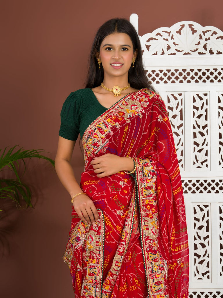 Women's Rajasthani Traditional Georgette Chunri Sar