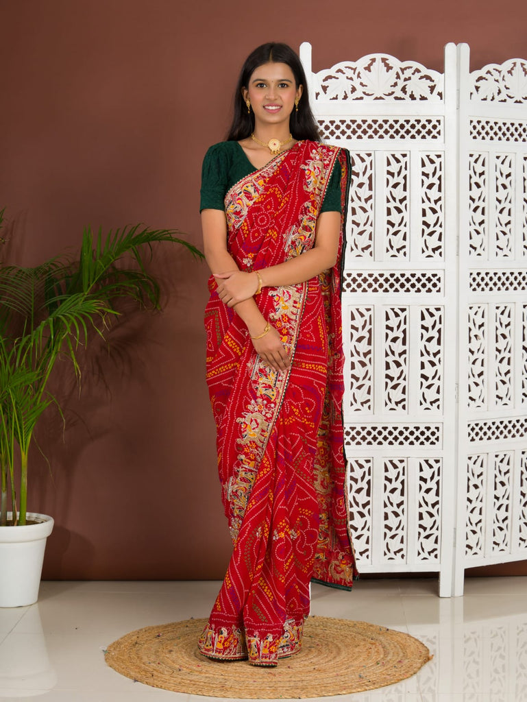 Women's Rajasthani Traditional Georgette Chunri Sar