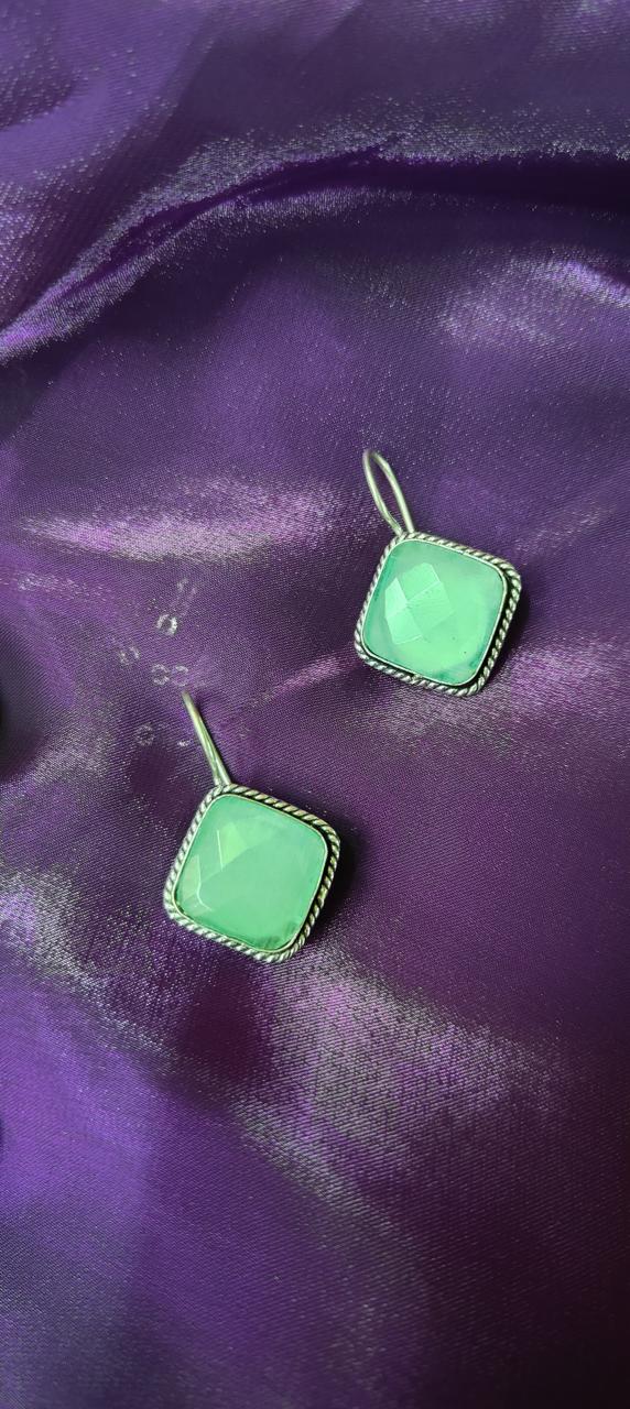 Turquoise green single stone work earrings for women