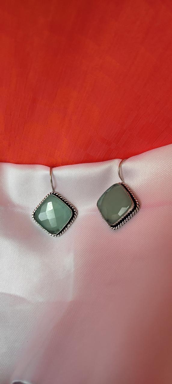 Turquoise green single stone work earrings for women