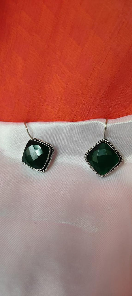Green chunky stone work earrings for women