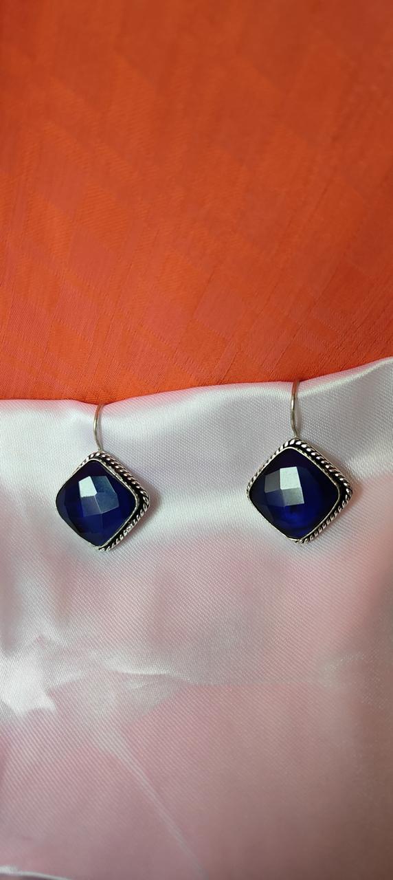 Blue chunky single stone earrings for women