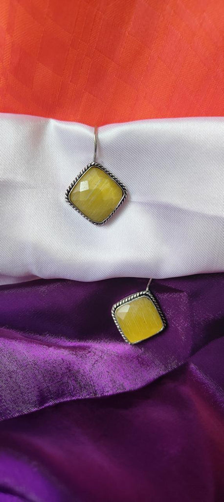Yellow stone work earrings for women