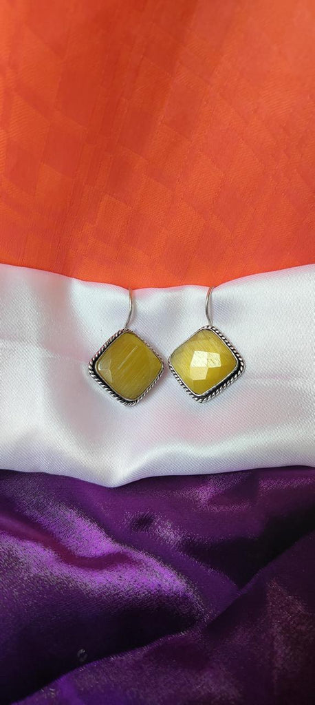 Yellow stone work earrings for women
