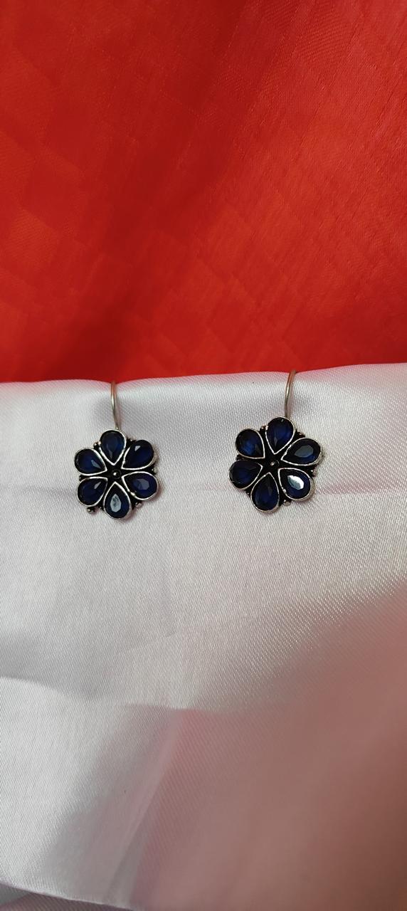 Navy blue floral minimal stonework earrings for women