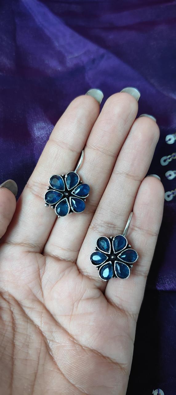 Navy blue floral minimal stonework earrings for women
