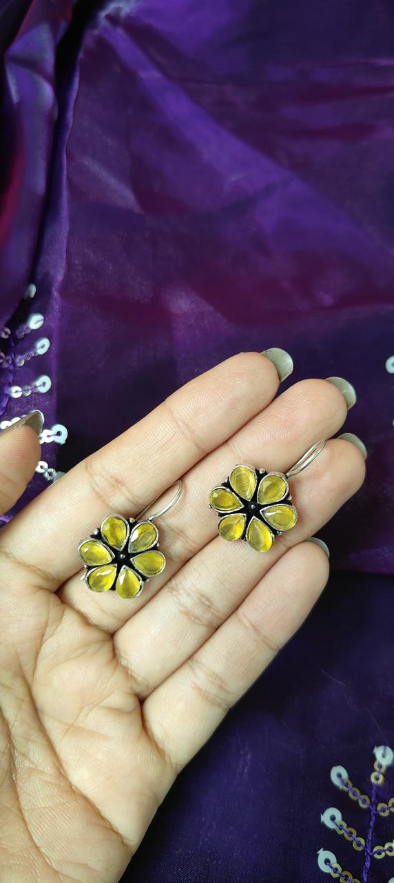 Yellow floral stone work earrings for women