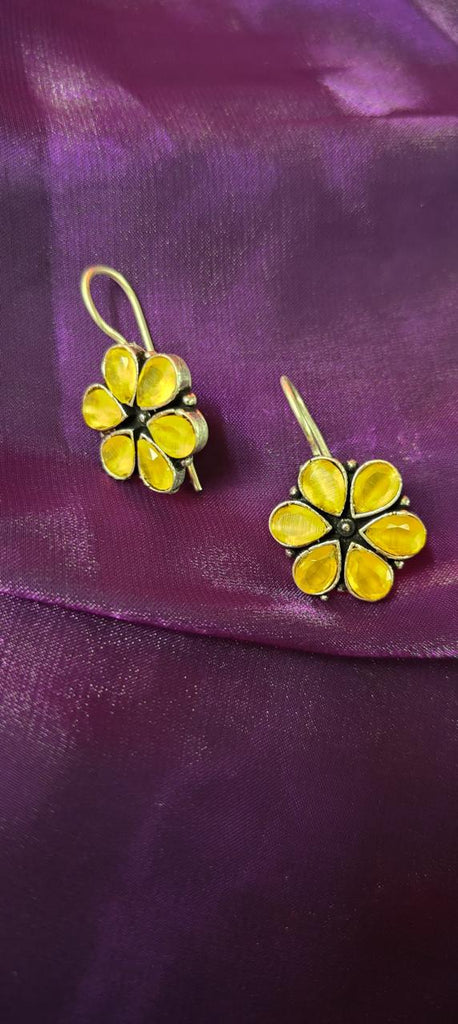 Yellow floral stone work earrings for women