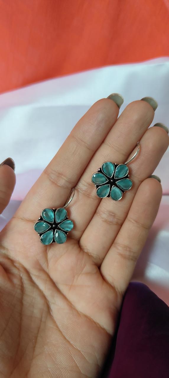 Turquoise blue stonework floral earrings for women