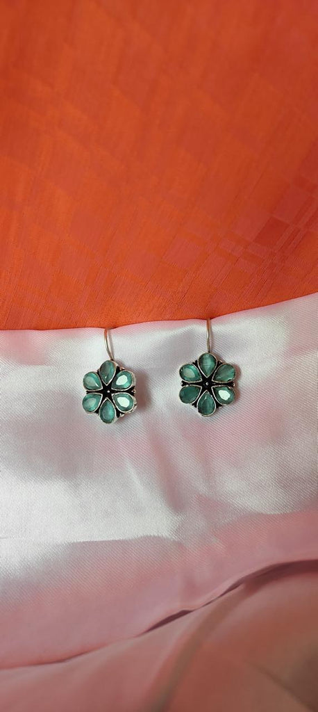 Turquoise blue stonework floral earrings for women