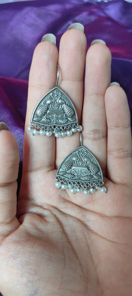 Oxidized boho peacock earrings for women