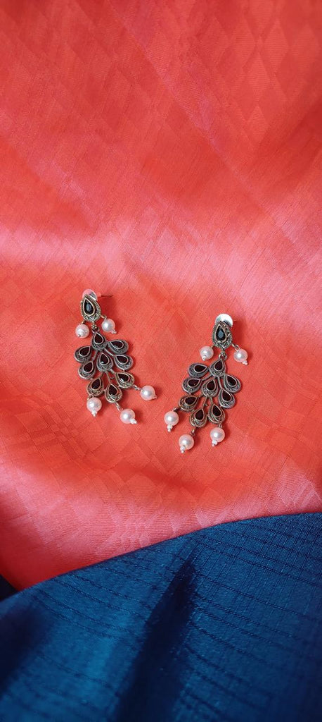 Dual tone black stone work feather earrings for women