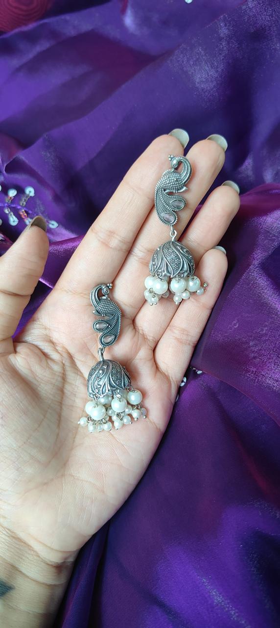 Oxidized peacock jhumka earrings for women