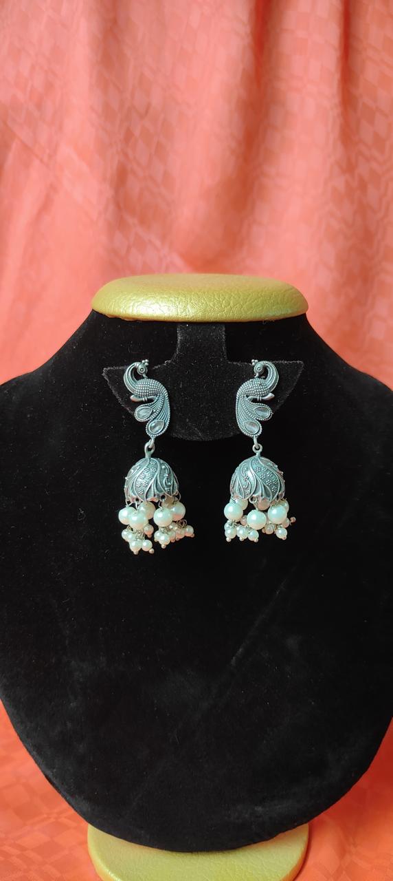 Oxidized peacock jhumka earrings for women