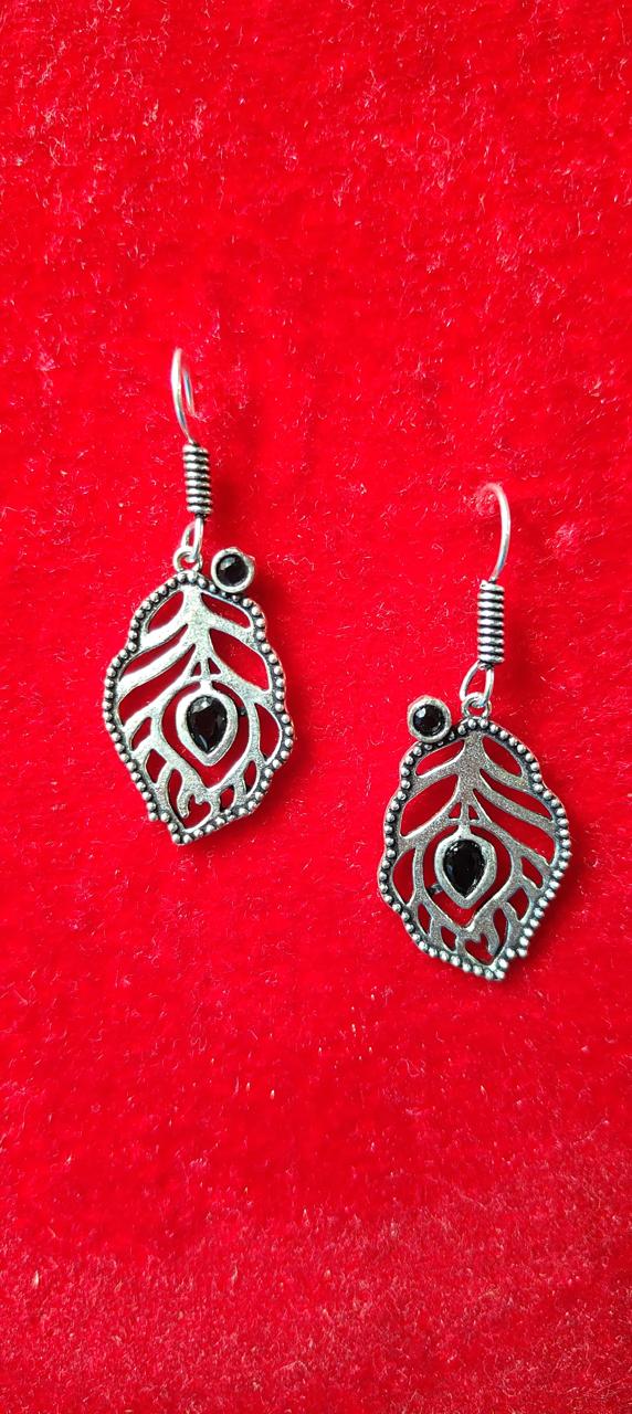 Oxidized earrings with black minimal stonework for women