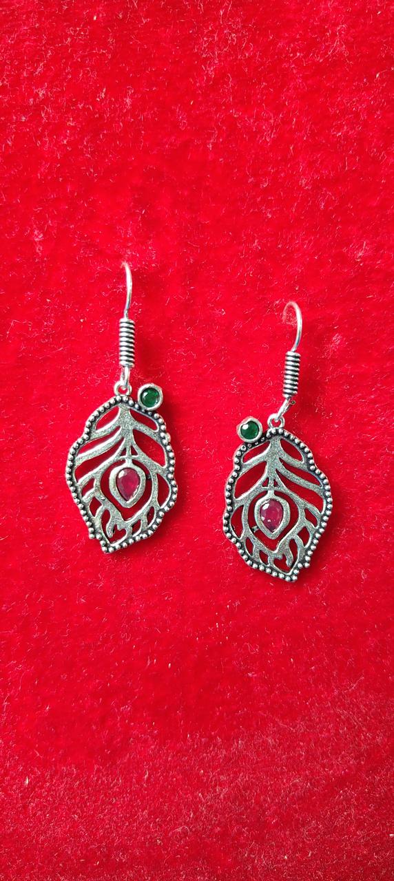 Red and green oxidized feather earrings for women