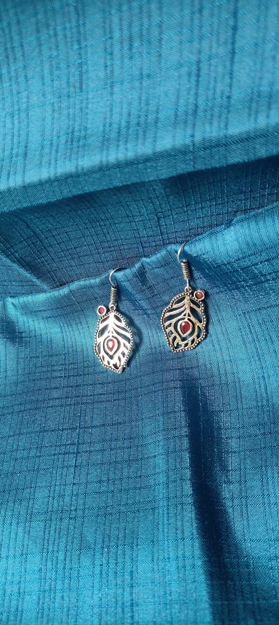Oxidized feather earrings in red stone work for women