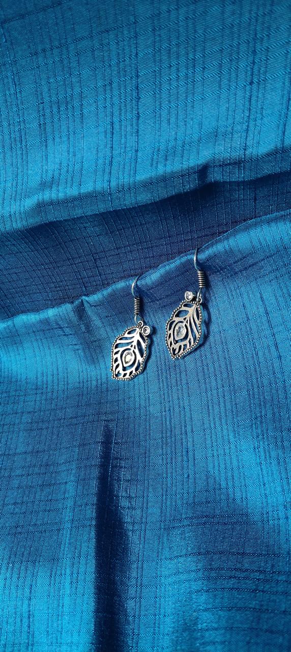Silver oxidized feather earrings for women