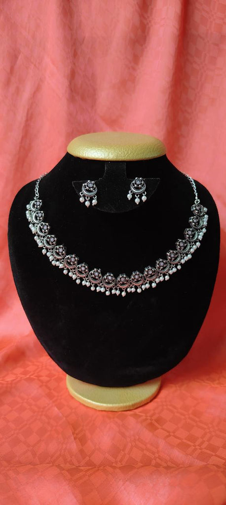 Baby pink stone work oxidized jewelry set for women