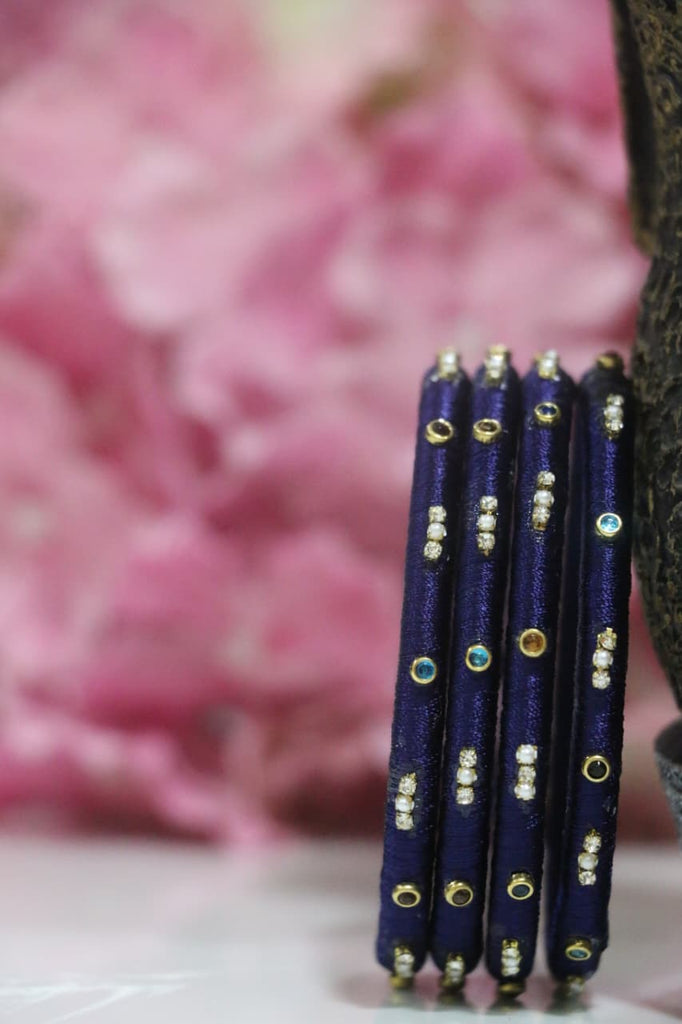 Women's Blue Silk Thread Handmade Stone Bangles