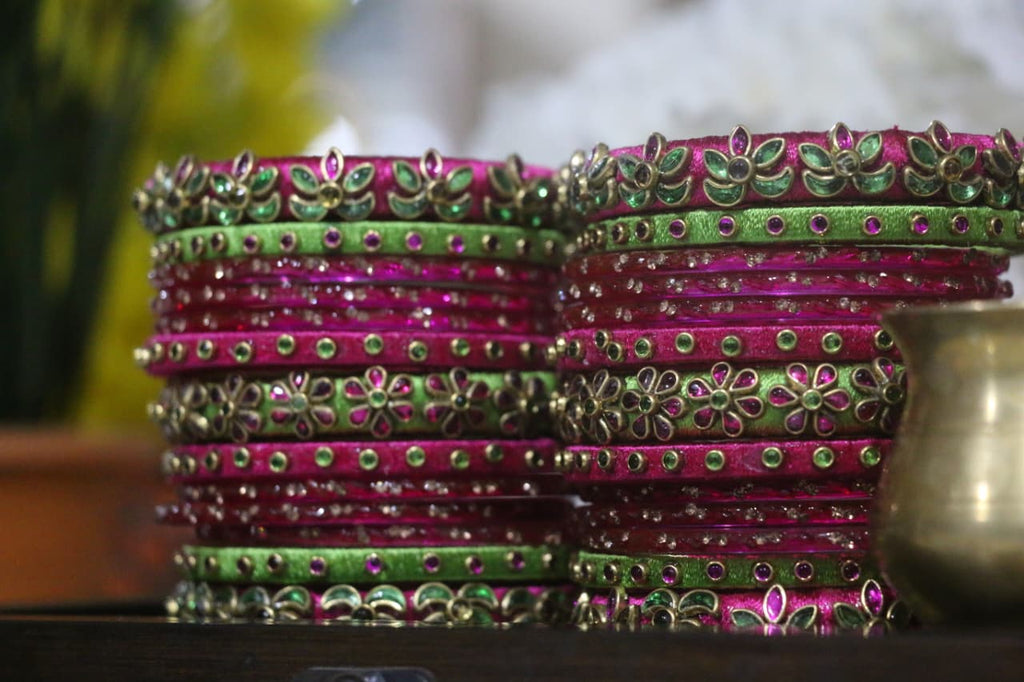 Women's Pink Silk Thread Handmade Stone Bangles