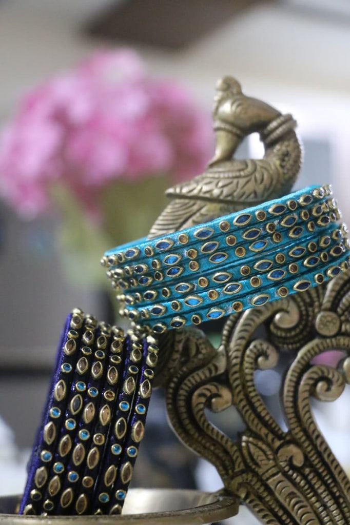 Women's Blue Silk Thread Handmade Stone Bangles