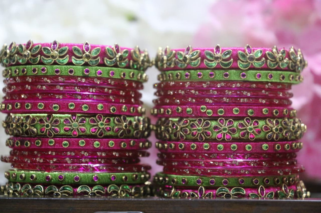 Women's Pink Silk Thread Handmade Stone Bangles