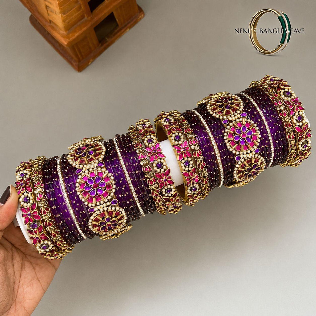 Women's Purple Embellished Bangles Set