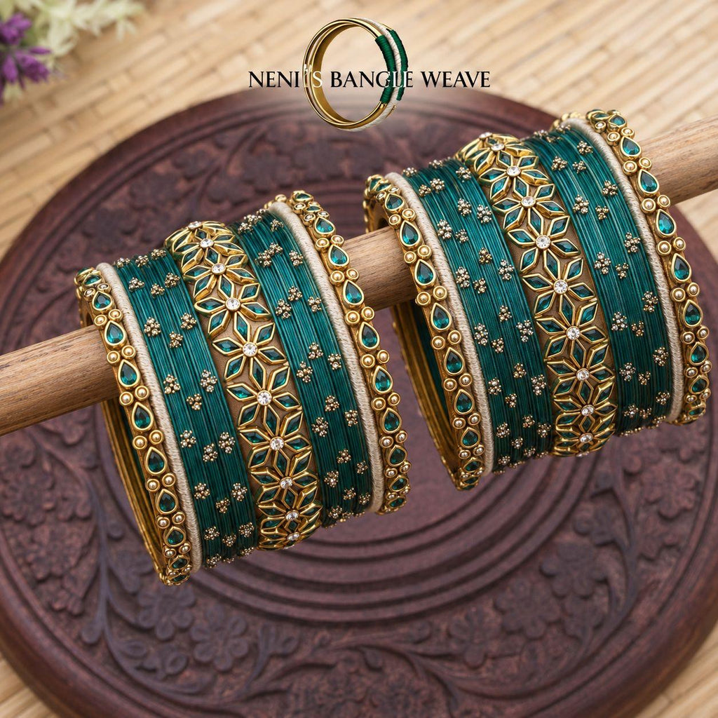 Women's Bridal Green Silk Thread Bangle Set