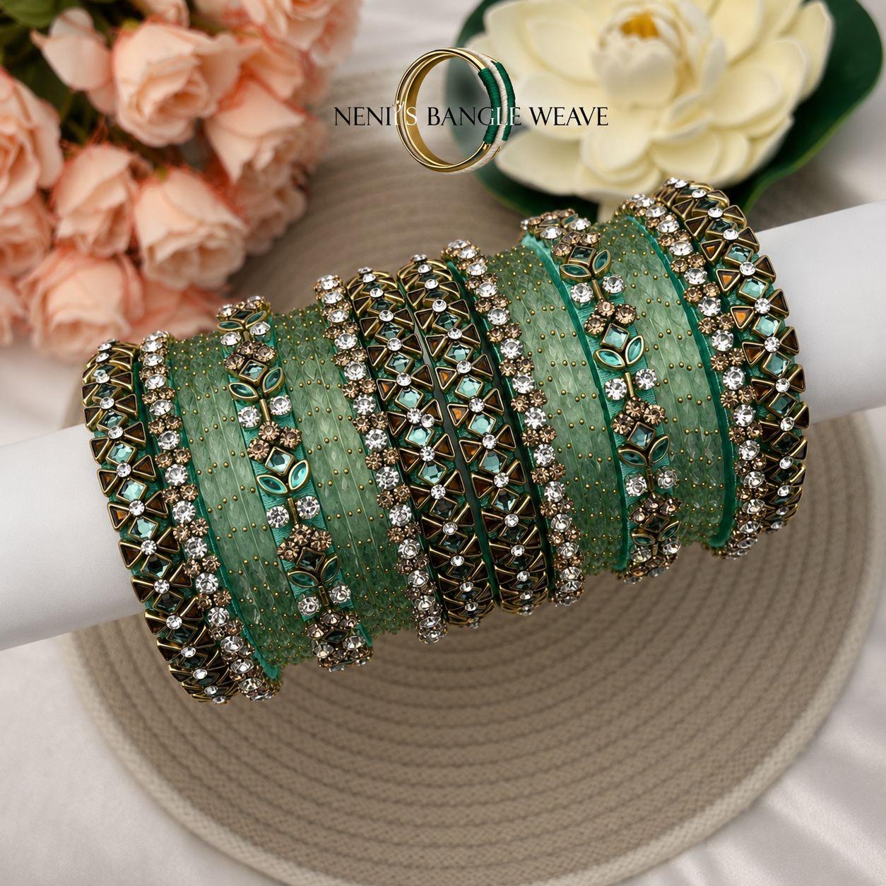 Women's Green Bridal Embellished Bangle Set