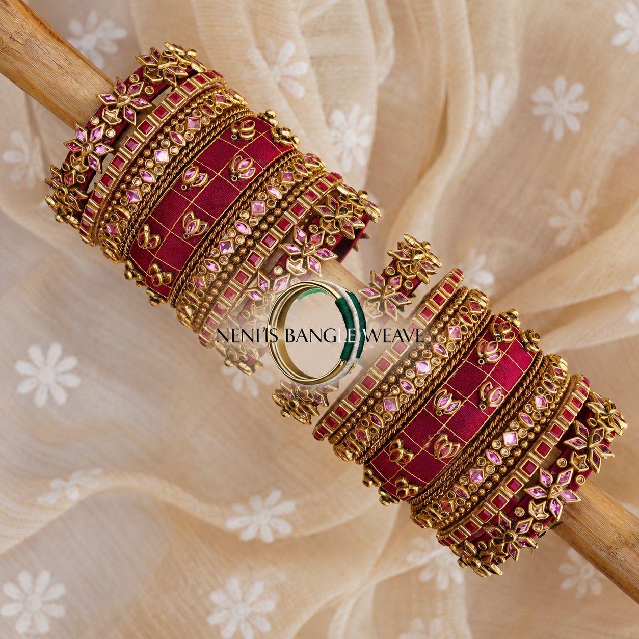 Women's Bridal Kundan Bangle Set Red and Gold Traditional Bangles