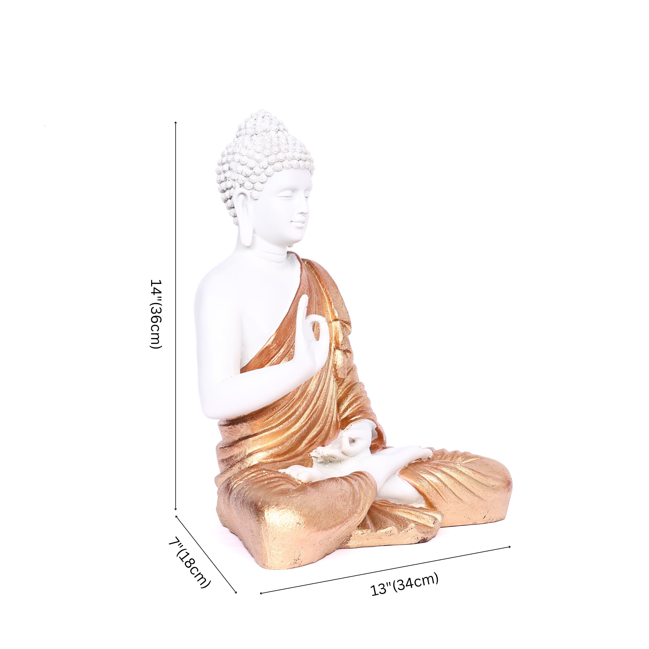 White Matte Finish Lord Buddha Statue—Rose Gold Drapery Details